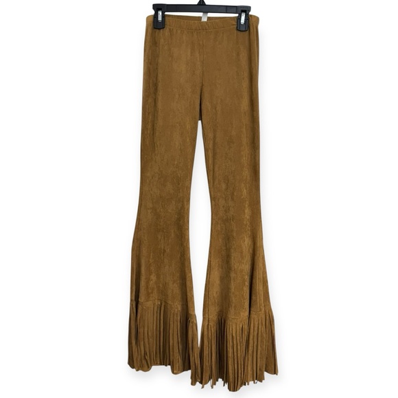 Promesa Women’s Suede Like Tan Fringe Flare Pants Size 26W. 32L. *513 - Picture 1 of 2